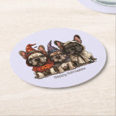 ハッピーハローウィンフランスのブルドッグ ラウンドペーパーコースター (アングル)