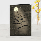 ハッピーハローウィンフルイエロームーンこうもりヴィンテージ カード (黄色い花)