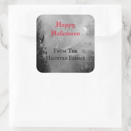 ハッピーハローウィンフルムーンとレイベンのカスタムステッカー スクエアシール (バッグ)