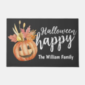 ハッピーハローウィンフローラカボチャパーソナライズされた ドアマット (正面)