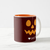 ハッピーハローウィンブスプーかぼちゃ顔 ツートーンマグカップ (正面右)