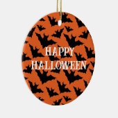 ハッピーハローウィンブラックこうもりオレンジ色の不気味なパターン セラミックオーナメント (右)