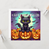 ハッピーハローウィンブラックこうもり猫 カード (正面/裏面インサイチュ)