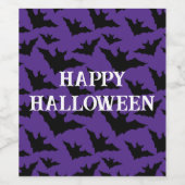 ハッピーハローウィンブラックこうもり紫色の不気味なパターン ワインラベル (シングルラベル)