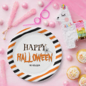 ハッピーハローウィンブラックとオレンジパターン ペーパープレート (パーティー)
