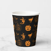 ハッピーハローウィンブラックのオレンジ色の不気味な模様 紙コップ (裏面)