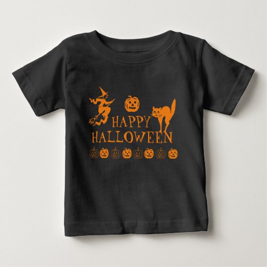 ハッピーハローウィンブラックオレンジスプオキーベビー ベビーTシャツ (正面)
