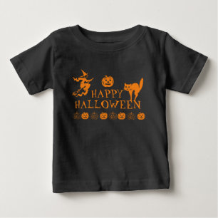 ハッピーハローウィンブラックオレンジスプーキーベビー ベビーTシャツ