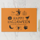 ハッピーハローウィンブラックオレンジ名前をカスタムするランチョンマット ペーパーパッド (インサイチュ)