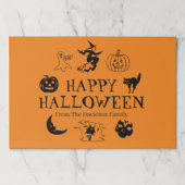 ハッピーハローウィンブラックオレンジ名前をカスタムするランチョンマット ペーパーパッド (正面)