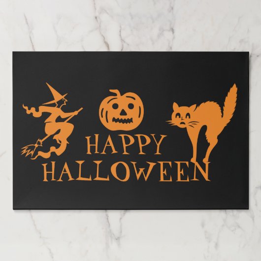ハッピーハローウィンブラックオレンジ紙ランチョンマット ペーパーパッド (正面)