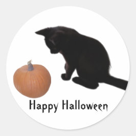 ハッピーハローウィンブラックキットンオレンジカボチャ ラウンドシール