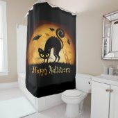 ハッピーハローウィンブラックキャットこうもりと幽霊 シャワーカーテン (インサイチュ)