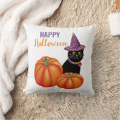 ハッピーハローウィンブラックキャットとカボチャ装飾品 クッション (ブランケット)