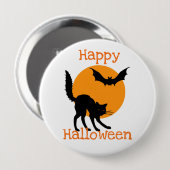 ハッピーハローウィンブラックキャットアンドこうもり 缶バッジ (正面&裏面)