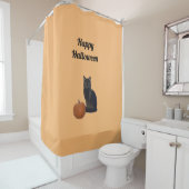 ハッピーハローウィンブラックキャットオレンジカボチャオレンジ シャワーカーテン (インサイチュ)