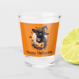ハッピーハローウィンブラックキャットジャックオランタンオレンジ ショットグラス