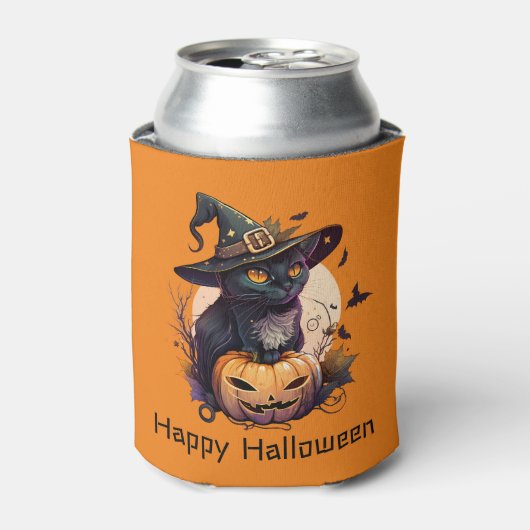 ハッピーハローウィンブラックキャットジャックオランタンオレンジ 缶クーラー (缶正面)
