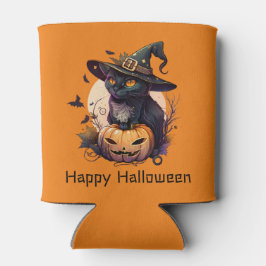 ハッピーハローウィンブラックキャットジャックオランタンオレンジ 缶クーラー