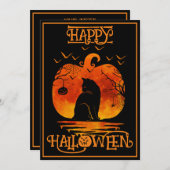ハッピーハローウィンブラックキャットスパイダーこうもり 招待状 (正面/裏面)