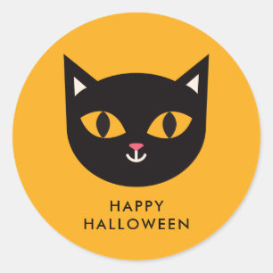ハッピーハローウィンブラックキャットトリック/トリート ラウンドシール