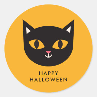ハッピーハローウィンブラックキャットトリック/トリート ラウンドシール