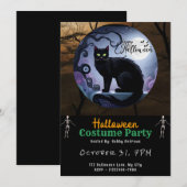 ハッピーハローウィンブラックキャットムーンブラックハロウィーン 招待状 (正面/裏面)