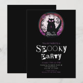 ハッピーハローウィンブラックキャットレッド&パープルハロウィーン 招待状 (正面/裏面)