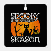 ハッピーハローウィンブラックキャット不気味シーズンおもしろいホール メタルオーナメント (正面)