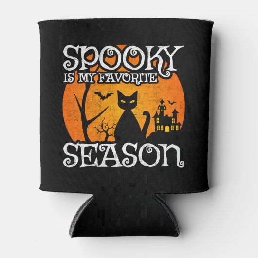 ハッピーハローウィンブラックキャット不気味シーズンおもしろいホール 缶クーラー (正面)