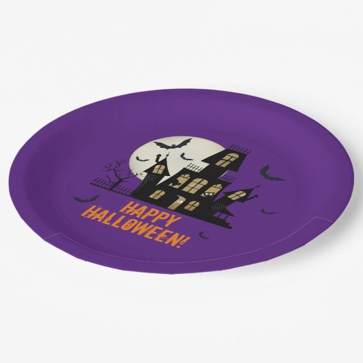 ハッピーハローウィンブラックキャット不気味ハ幽霊のよく出るウス ペーパープレート (アングル)