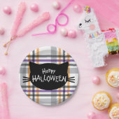 ハッピーハローウィンブラックキャット顔シルエット ペーパープレート (パーティー)