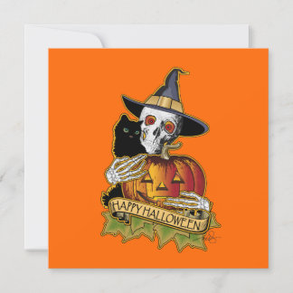 ハッピーハローウィンブラックキャット、スカル、カボチャ カード