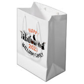 ハッピーハローウィンブラックコンセプトタイポグラフィデザイン ミディアムペーパーバッグ (正面アングル)