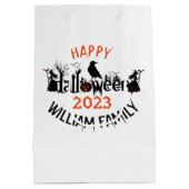 ハッピーハローウィンブラックコンセプトタイポグラフィデザイン ミディアムペーパーバッグ (裏面)