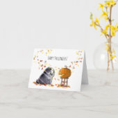 ハッピーハローウィンブラックパグジャックオランタンカード カード (黄色い花)