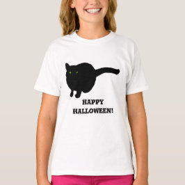 ハッピーハローウィンブラック猫と緑のアイシャツ Tシャツ