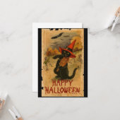 ハッピーハローウィンブラック遊キャットこうもり カード (正面/裏面インサイチュ)