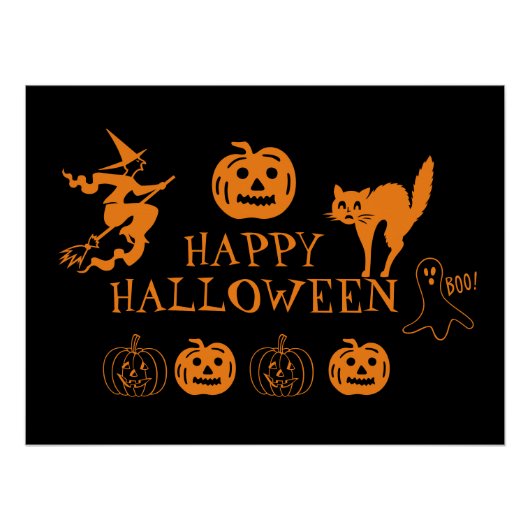 ハッピーハローウィンブラック・オレンジ・スプキー・ポスター ポスター (正面)