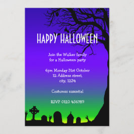 ハッピーハローウィンブルーと緑の墓地の輝き 招待状