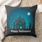 ハッピーハローウィンブルーアンドブラックハ幽霊のよく出るウス クッション (ブランケット)