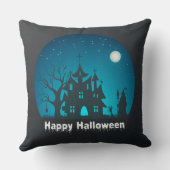 ハッピーハローウィンブルーアンドブラックハ幽霊のよく出るウス クッション (裏面)