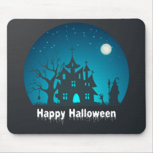 ハッピーハローウィンブルーアンドブラックハ幽霊のよく出るウス マウスパッド