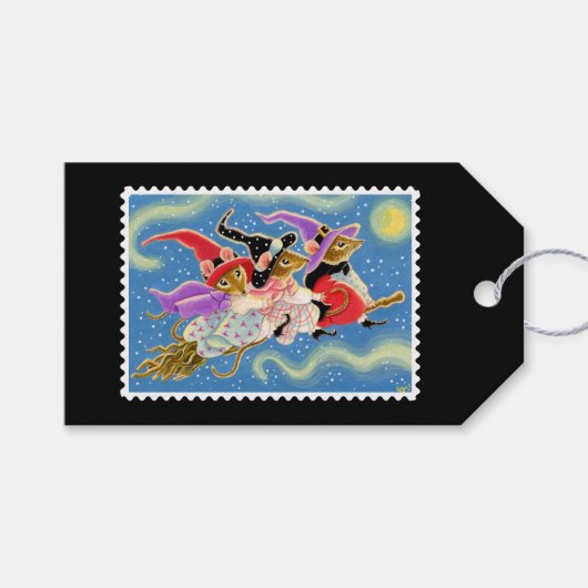 ハッピーハローウィンブローチネズミかわいい魔女 ギフトタグ (正面(横))