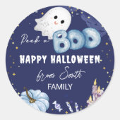 ハッピーハローウィンブーかわいいベビー幽霊 ラウンドシール (正面)