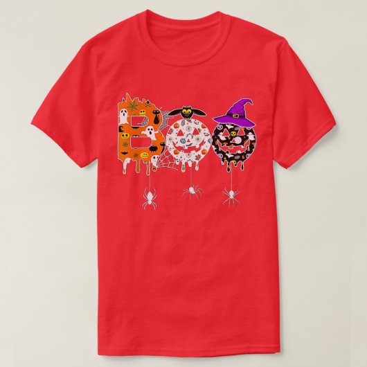 ハッピーハローウィンブースパイダーズ及びウィッチハットハロウィー Tシャツ (デザイン正面)