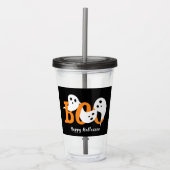 ハッピーハローウィンブー幽霊たちブラック アクリルタンブラー (正面)