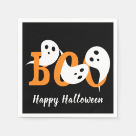 ハッピーハローウィンブー幽霊たちブラック スタンダードカクテルナプキン