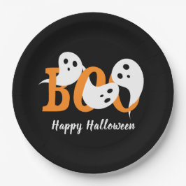 ハッピーハローウィンブー幽霊たちブラック ペーパープレート