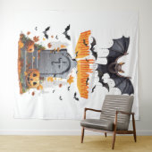 ハッピーハローウィンヘッドストーンとヴァンパイアこうもり タペストリー (インサイチュ(横))